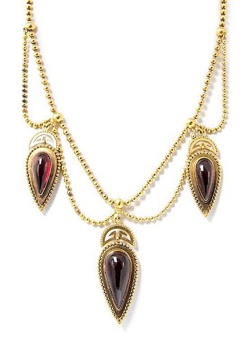An Antique Yellow Gold and Garnet Swag Necklace, 21.90 dwts.
