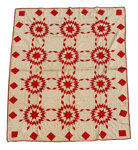 American Hand Stitched Red & White Quilt