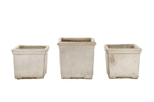 Set of 3 Squared Cast Stone Garden Planters