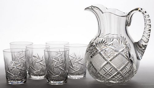 ASSORTED CUT GLASS DRINKING ARTICLES, LOT OF SEVEN,