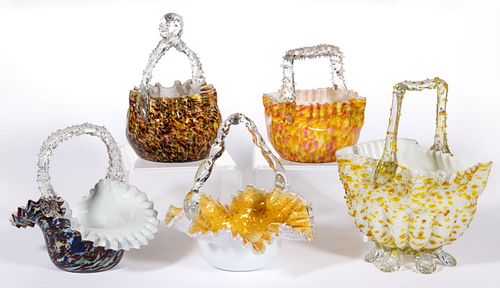ASSORTED VICTORIAN GLASS BASKETS, LOT OF FIVE,