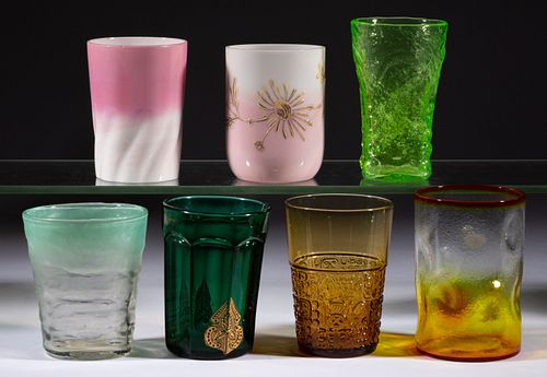 ASSORTED GLASS TUMBLERS, LOT OF SEVEN,