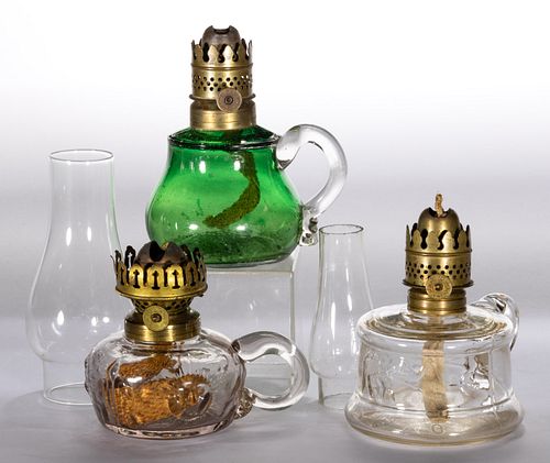 ASSORTED PATTERN MINIATURE FINGER LAMPS, LOT OF THREE