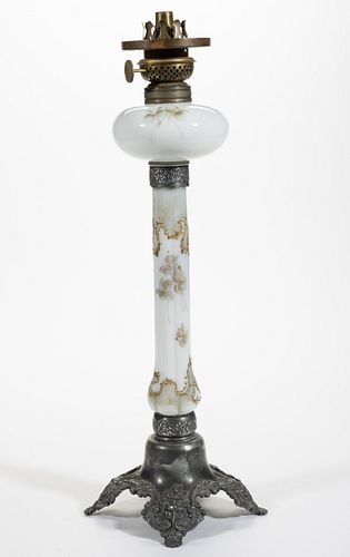 MT. WASHINGTON ENAMEL-DECORATED GLASS CANDLESTICK LAMP,
