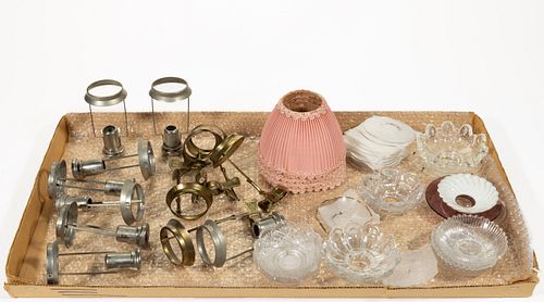 ASSORTED GLASS, METAL AND PAPER LIGHTING COMPONENTS