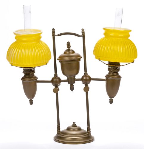 BRASS DOUBLE-ARM / POSTED ACORN ADJUSTABLE MINIATURE STUDENT LAMP