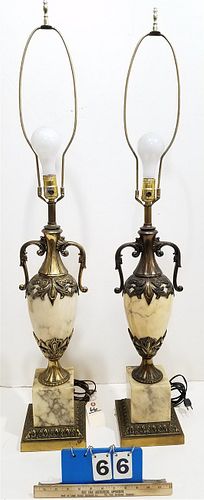 PR MARBLE AND BRASS URN LAMPS 41"