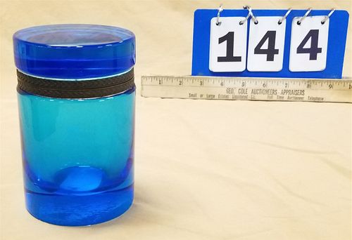 19TH C. BLUE GLASS COVERED BX 5"H X 3-1/4"D