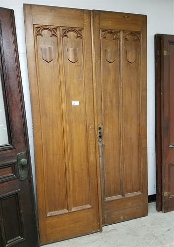 PR 19TH C GOTHIC REVIVAL OAK DOORS 7'4"H X 25"W EA FROM THE DESMOND ESTATE POUGHKEEPSIE