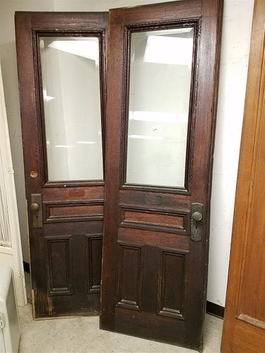 PR OAK DOORS W/ BEVELLED GLASS 7'3"H X 28"W EA FROM DESMOND ESTATE POUGHKEEPSIE, N.Y.