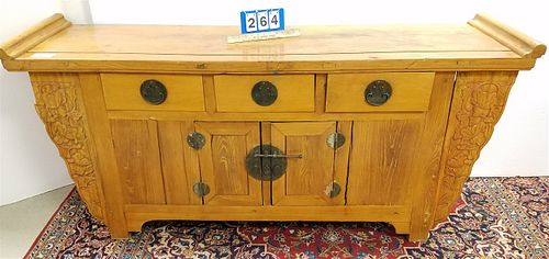 CHINESE 3 DRAWER OVER 2 DOOR CABINET 34"H X 6'1"W X 20"D