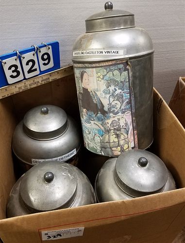 BX.4 METAL TEA CANISTERS MADE IN INDIA 15"H X 8"DIAM