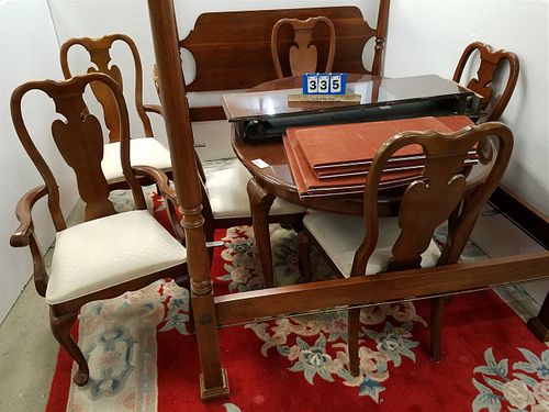 QA STYLE CHERRY DINING TABLE 42"W X 5'L W/2 LEAVES & 6 CHAIRS
