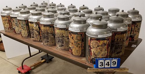 LOT 32 METAL CANNISTERS MADE IN INDIA 15"H X 8"DIAM