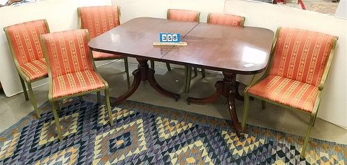 MAHOG. DOUBLE PED.DUNKAN PHYFE STYLE DINING TABLES W/PADS & 6 CHAIRS
