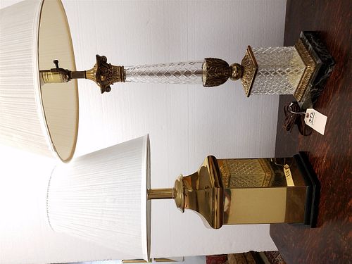 BRASS & CUT GLASS & MARBLE COLOMN LAMP