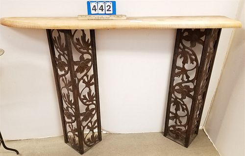 DECORATIVE STEEL BASE WOODEN TOP CONSOLE 42"H X 5'W X 10"D