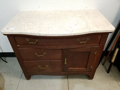 OAK MARBLE TOP WASH STAND 28 1/2"H X 35"W X 19 1/2"D