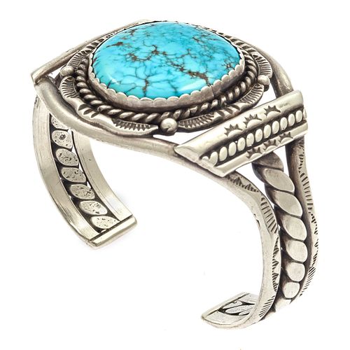 Johnson Largo Navajo Turquoise, Sterling Bracelet