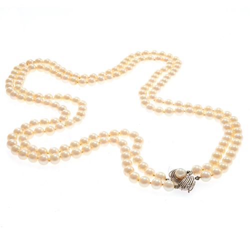 Double Strand Cultured Pearl, 14k White Gold Necklace