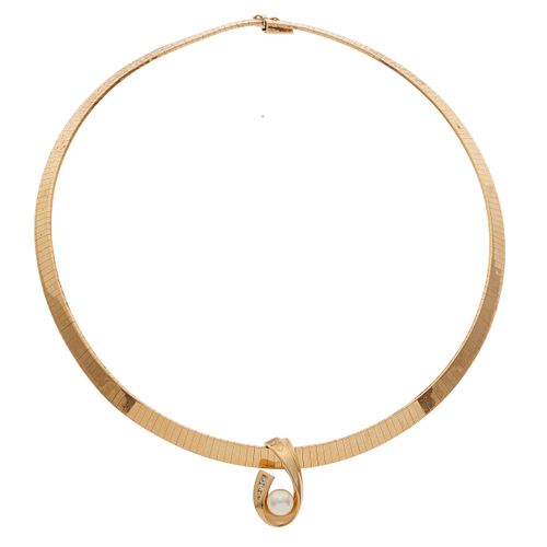 Cultured Pearl, Diamond, 14k Yellow Gold Necklace