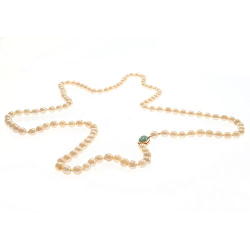 Cultured Pearl, Jade, 14k Rose Gold Necklace