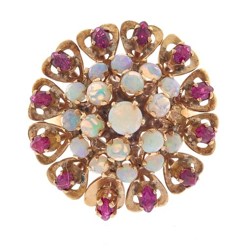 Opal, Pink Sapphire, 14k Yellow Gold Ring