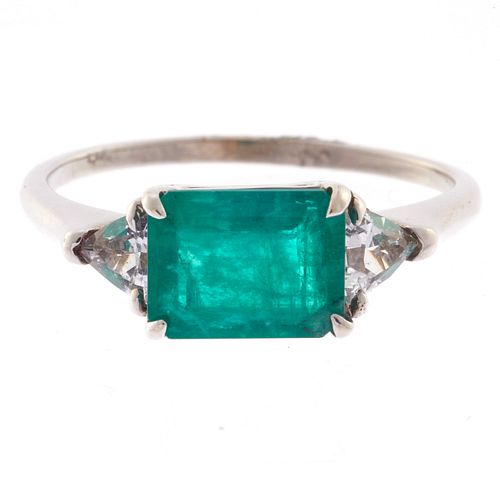 Emerald, Diamond, 14k White gold Ring