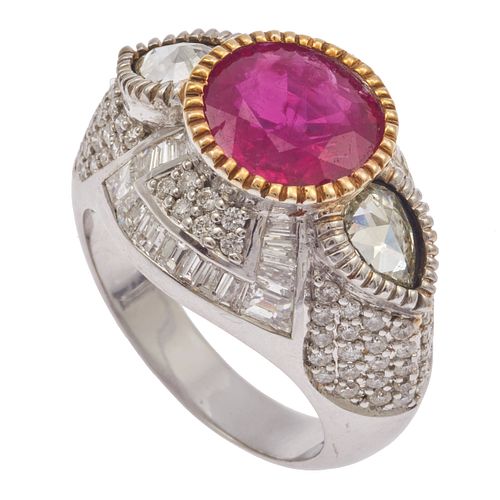 Burma Ruby, Diamond, 18k White Gold Ring