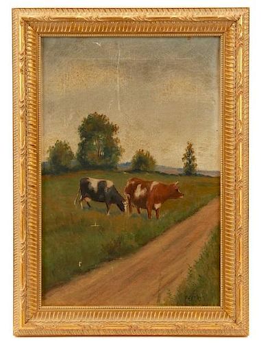 American School, "Cows at Pasture", Oil