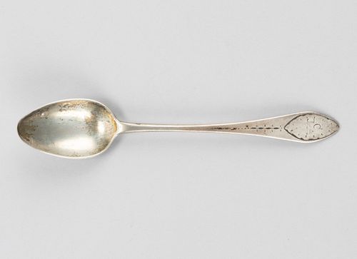 AMERICAN, POSSIBLY PHILADELPHIA / SOUTH CAROLINA, ENGRAVED-DECORATED COIN SILVER TEASPOON