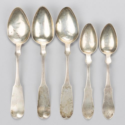 LOUISVILLE, KENTUCKY MADE AND RETAILED COIN SILVER SPOONS, LOT OF FIVE