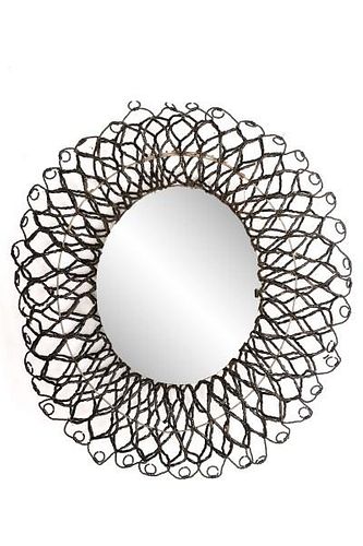 Convex Oval Wall Mirror with Beaded Frame