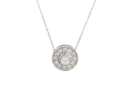 Ladies 14K WG & Diamond Round Pendant Necklace