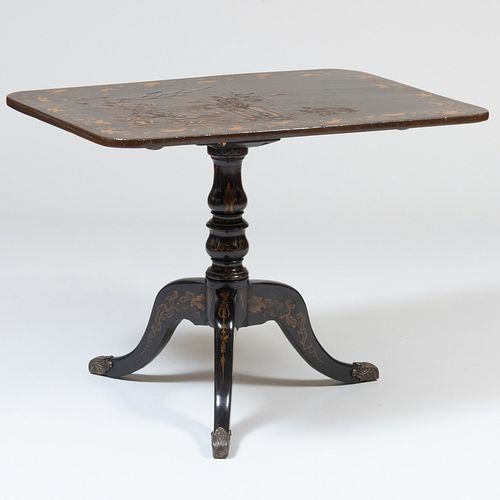 Fine Chinese Export Black Lacquer and Parcel-Gilt Tripod Table