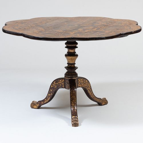 Chinese Export Brown and Burgundy Lacquer and Parcel-Gilt Centre Table