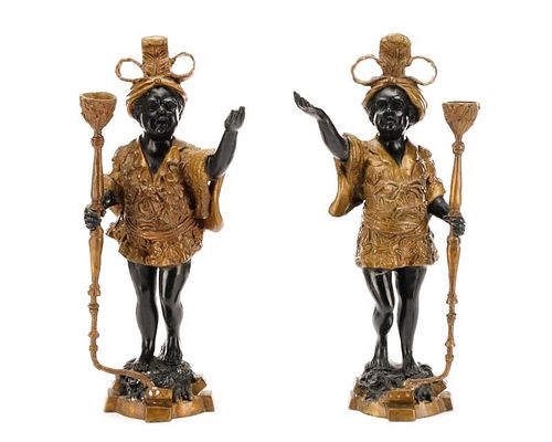 Pair of Bronze Blackamoor Figural Candlesticks