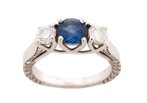 Ladies 18k White Gold, Diamond, & Sapphire Ring