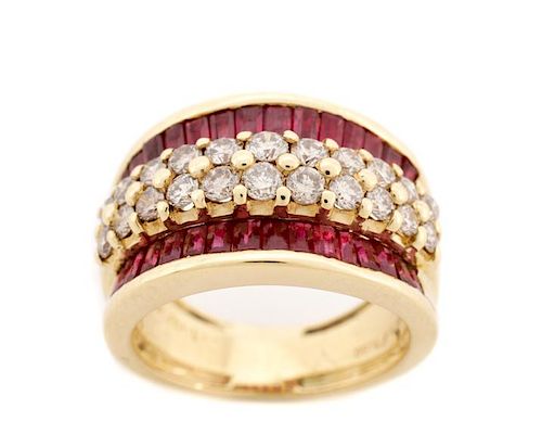 Ladies 18K Yellow Gold, Ruby, & Diamond Ring