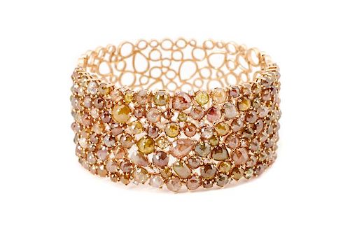 18K Rose Gold & Rose Cut Diamond Bangle Bracelet