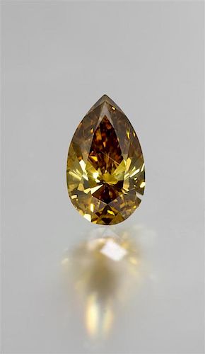 A Platinum, Fancy Deep Brown Yellow Diamond and Diamond Ring/Pendant, 13.60 dwts.