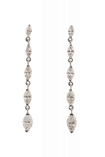Pair 14K White Gold and Diamond Dangle Earrings