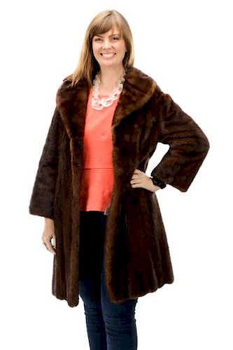 Vintage Brown Mink Midi 3/4 Length Fur Coat