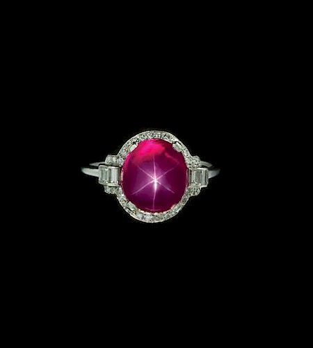 A Fine Platinum, Star Ruby and Diamond Ring, 2.90 dwts.