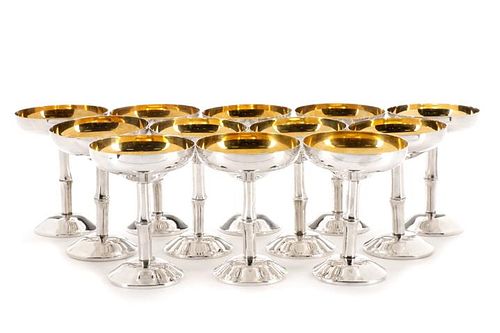 Set of 12 Spanish Silver Saucer Champagnes