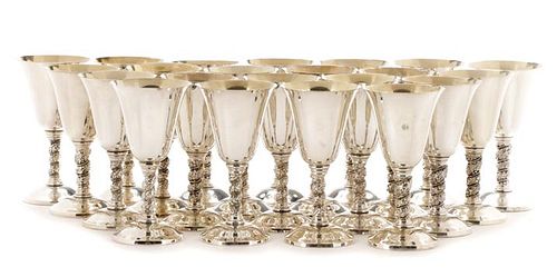 Set of 22 Spanish Silver Goblets w/Grapevine Stem