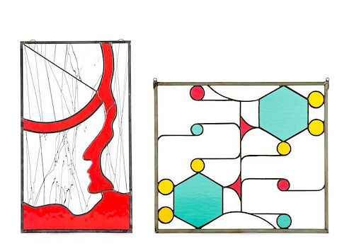 2 Modernist Style Stained Glass Panels