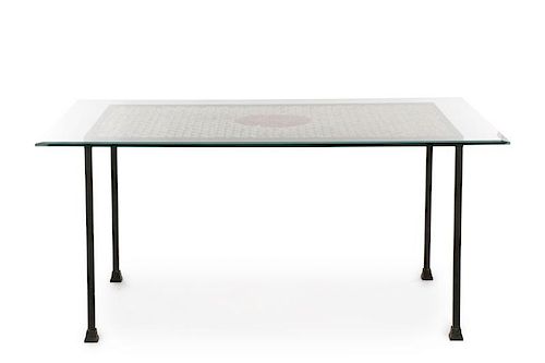Architectural Cast Iron & Glass Top Dining Table