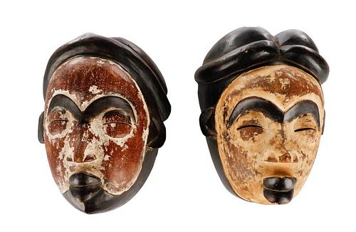 Group of Two African Punu Carved Figural Masks