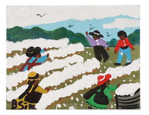 Bernice Sims, "Cotton Fields", Oil on Artist Board